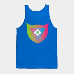 Rainbow Laser Cat Whiskers Evil Eye LGBTQIA2S+ Pink Green Triangle Shield Protection Optical Illusion Illuminati Y2K Graphic Design Tank Top